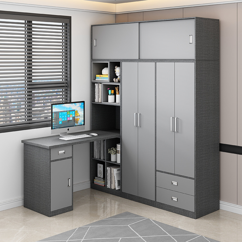 Small Apartment Retractable Corner Desk Conjoined Wardrobe L-Shaped Computer Desk Multi-Functional Dresser 7-Shaped Combination Cabinet