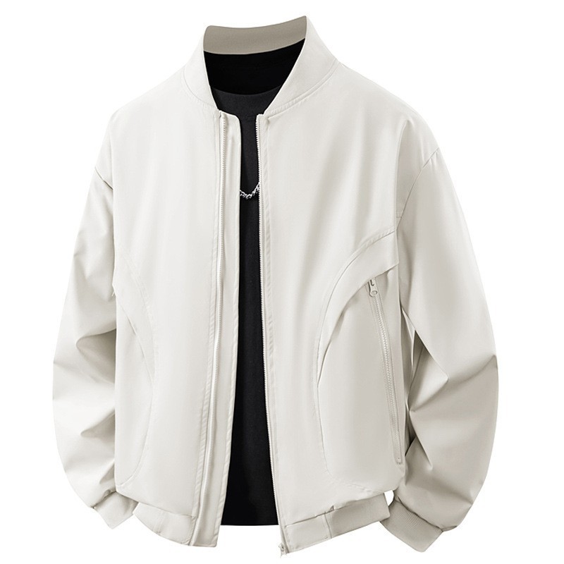 Tres chaquetas de entrenador de defensa transfronterizas estadounidenses de primavera y otoño de cuello vertical piloto duro chaqueta de béisbol corta abrigo suelto