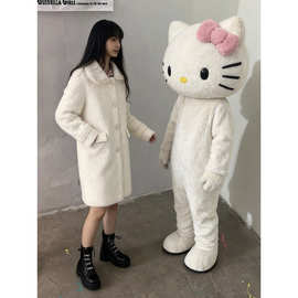 2158#奶fufu米白色翻领中长款黄金貂绒大衣#胸围100衣长84
