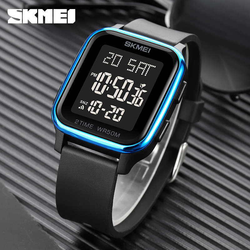 Skmei deportes al aire libre multifuncional cuadrado estudiante de los hombres reloj electrónico reloj impermeable de los hombres 1858