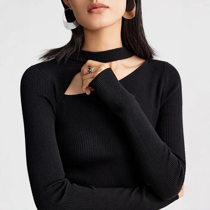 Fall into Knitted 48-Count Sheep Wool Slim Fit Clavicle Cut Out Design Sweater for Women Autumn Half Turtleneck Fall into Knitted 48-Count Sheep Wool Slim Fit Clavicle Cut Out Design Sweater for Women Autumn Half Turtleneck