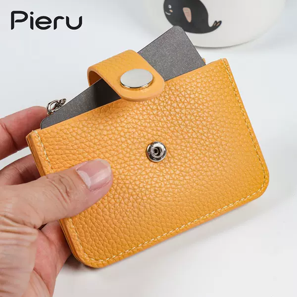 PIERU new cross-border simple buckle card holder skin-friendly litchi pattern small fresh zipper change coin card holder