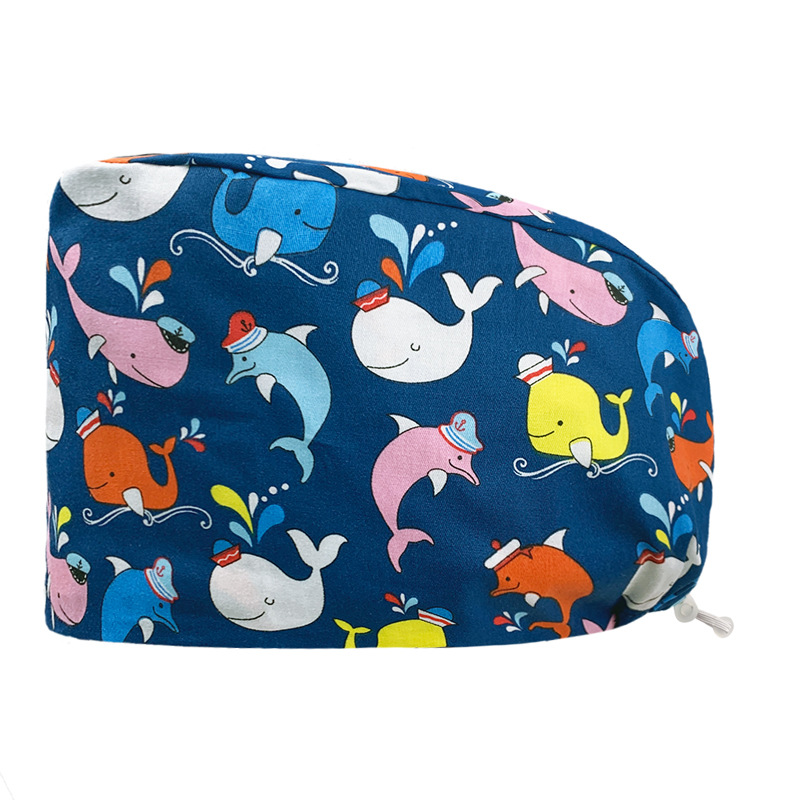 Gorro redondo de algodón puro para hombre y mujer, gorro bonito con estampado de UCI quirúrgico y hebilla, gorro de trabajo ajustable para médico y Hospital, gorro de enfermera