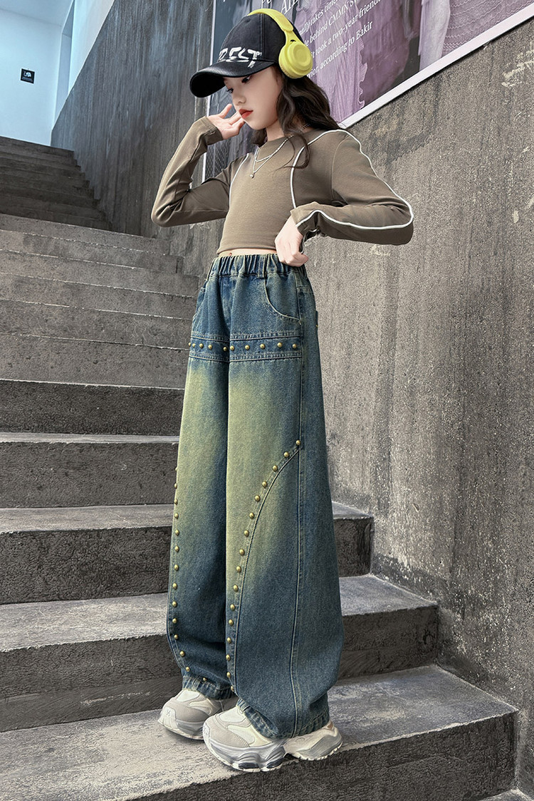 Spot 25008 Retro Pearl Jeans New Children's Miscellaneous European And American Jeans_voghion.com