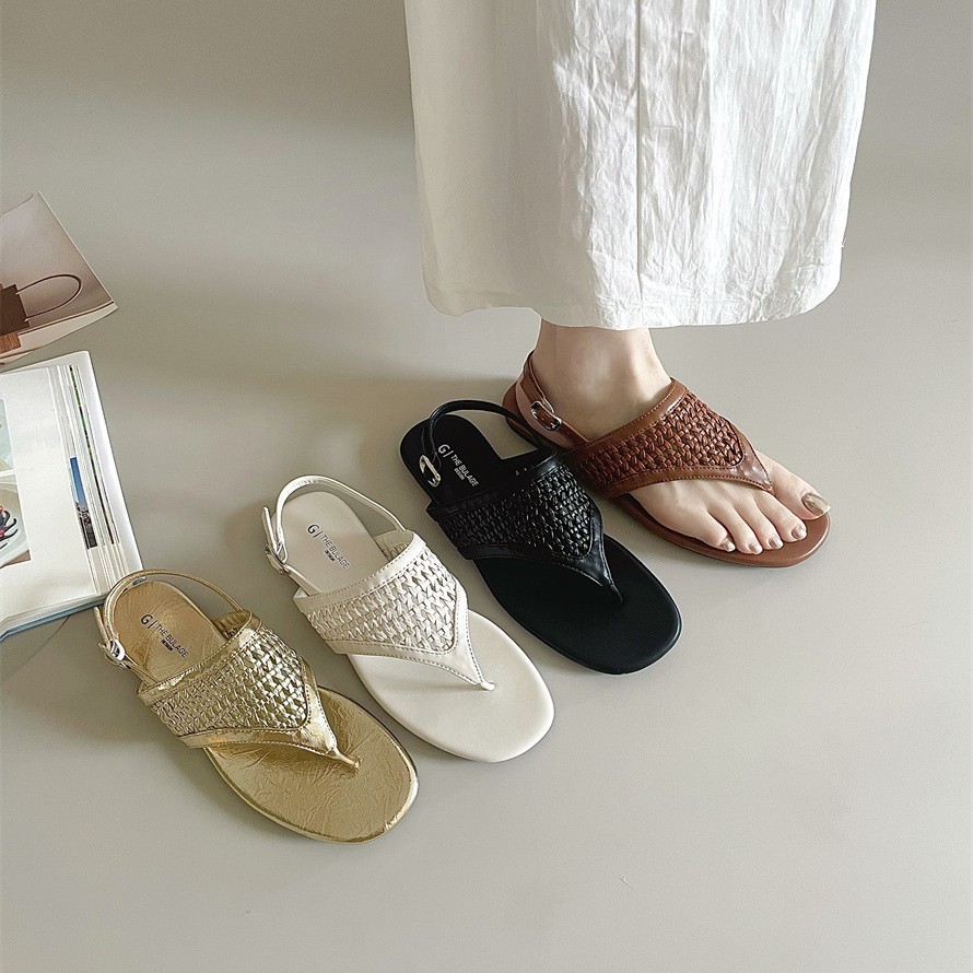 Fashionable woven beige exclusive sandals flat