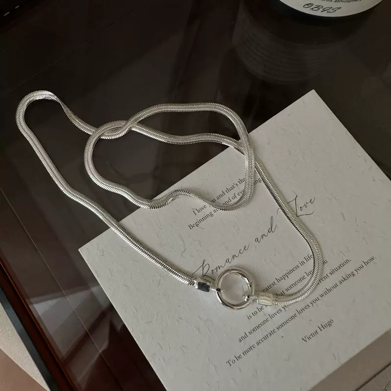 S925纯银韩版小众设计感蛇骨项链韩国风简约复古款锁骨链批发