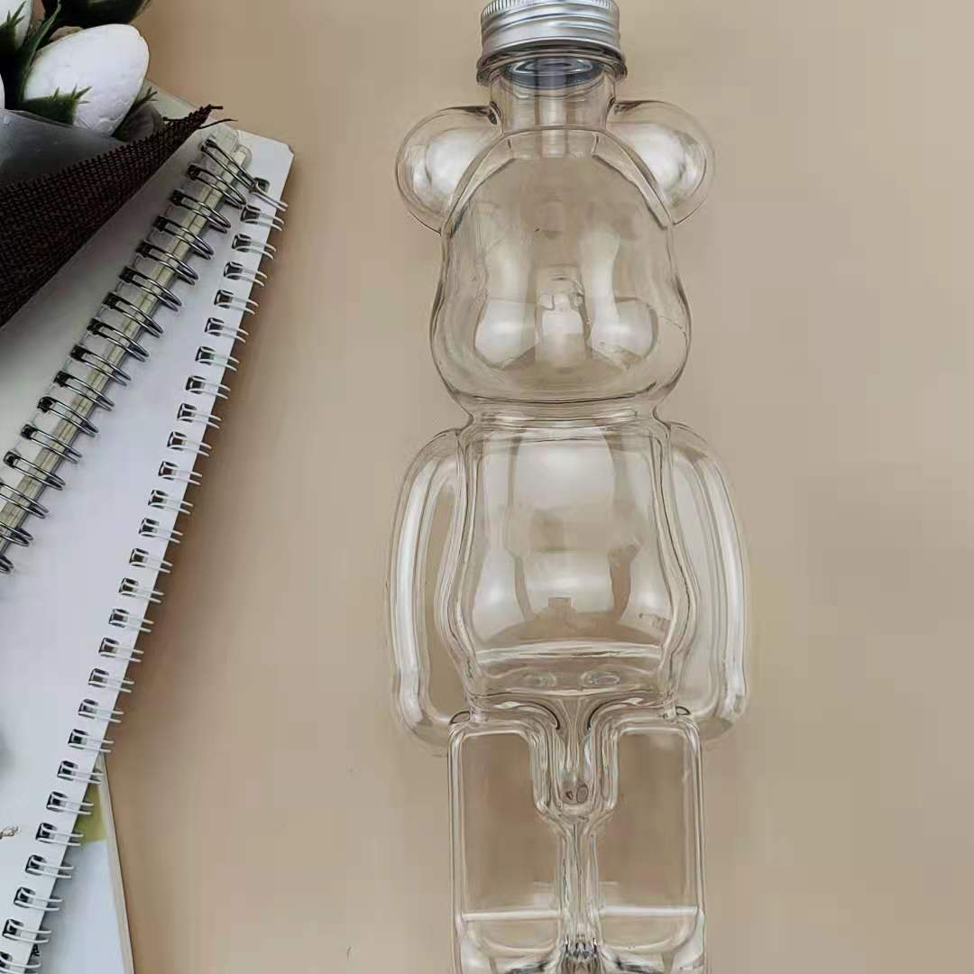 饮料瓶子塑料透明食品级带盖pet网红果汁打包一次性暴力熊奶茶瓶