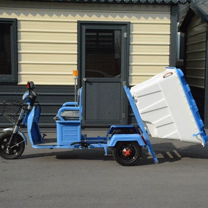 Electric Three-Wheeled Sanitation Cleaning Truck, Garbage Removal Truck, School Community 500L Plastic Bucket Quick Cleaning Truck