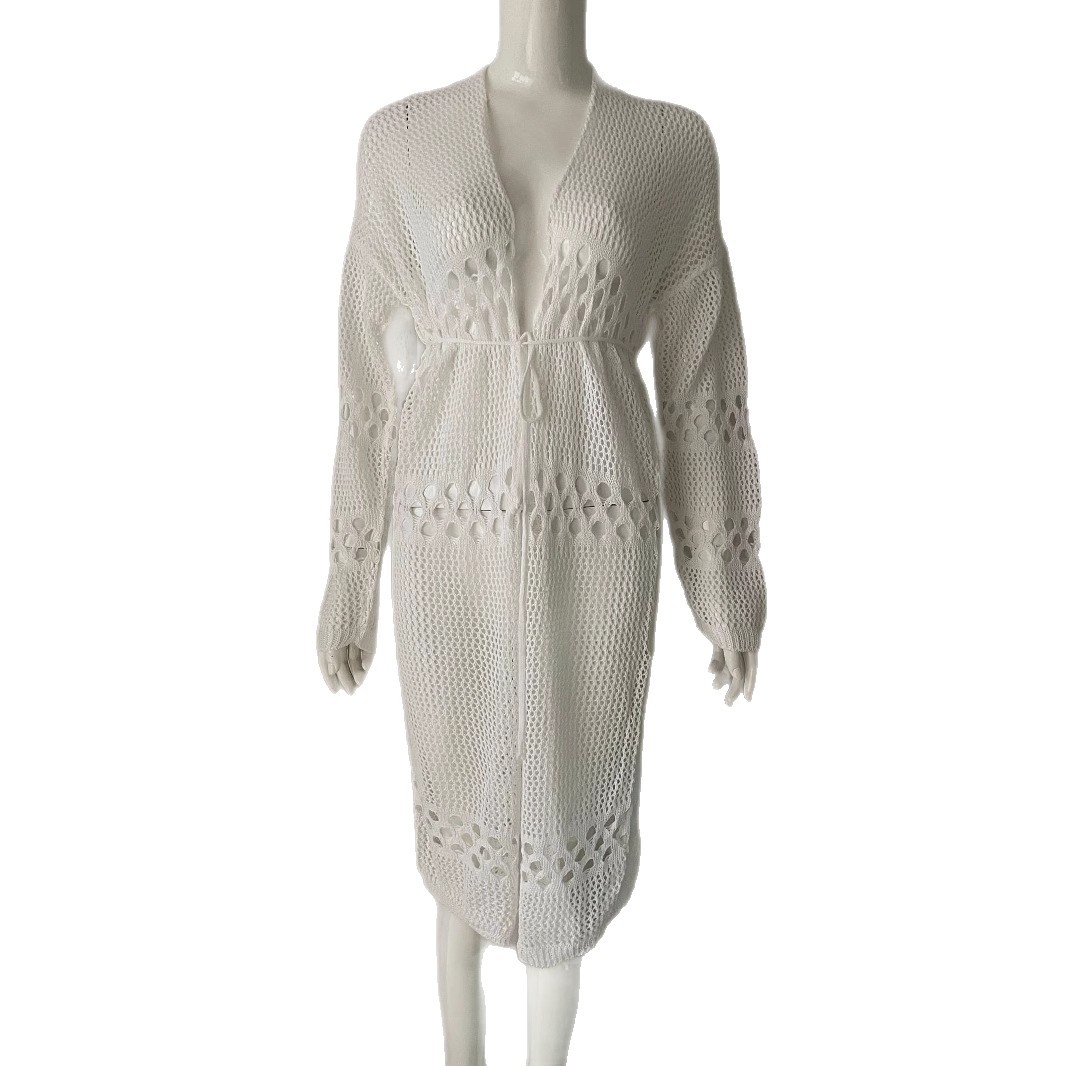 Blusa de Punto Calada para Playa, Acrílico, Manga Acampanada, para Playa y Vacaciones image 6