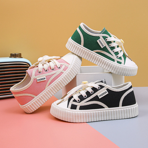 Fashionable thick-soled children's biscuit shoes  spring and autumn style boys and girls checkerboard casual shoes medium and large children's canvas shoes