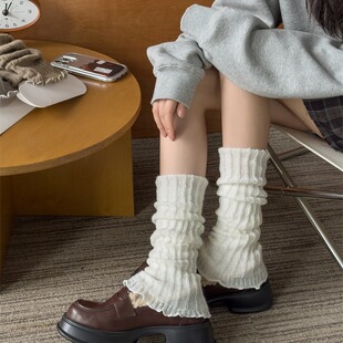 Winter New Style Stacked Socks Women's Warm Wool Leg Cover Wool Knitted Socks Jk White Solid Color Mid-tube Socks Cover
