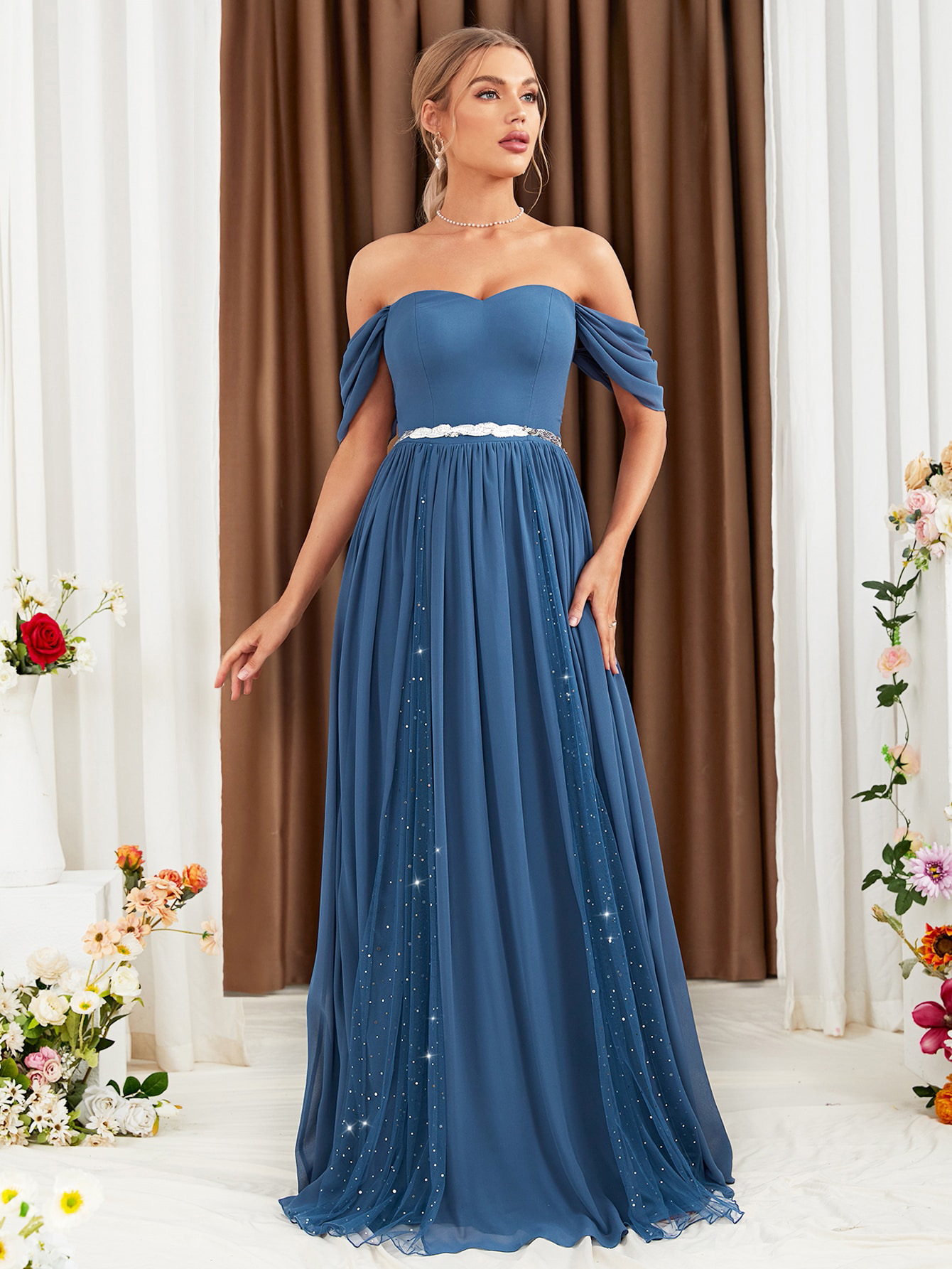 Vestido de noche de un solo hombro, nuevo estilo, con lentejuelas, cinta de gasa, elegante, sin espalda, falda larga, eBay
