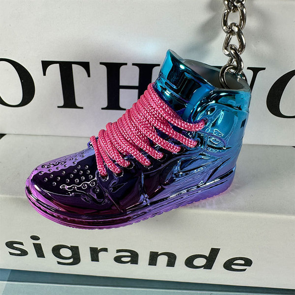 Gradient Electroplated Basketball Shoe Keychain Double Color Aj Shoe Mold Pendant Bag Jewelry Pendant Creative Personalized Gift