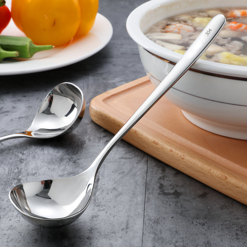 304 RED DE ACERO INOXIDABLE cuchara de sopa roja mango largo estilo coreano cuchara de cabeza grande engrosada olla caliente cuchara de sopa Hotel plato público cuchara