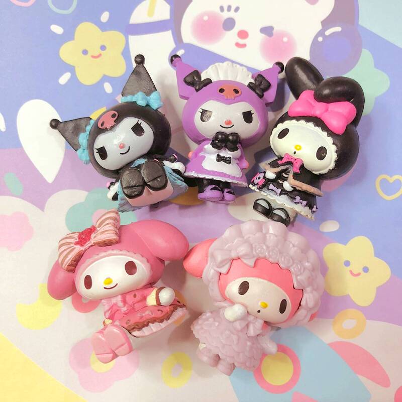 Melody Kuromi Gashapon Doll Cartoon Figurine Maid Outfit Lolita All 5 Models Collectible Figure