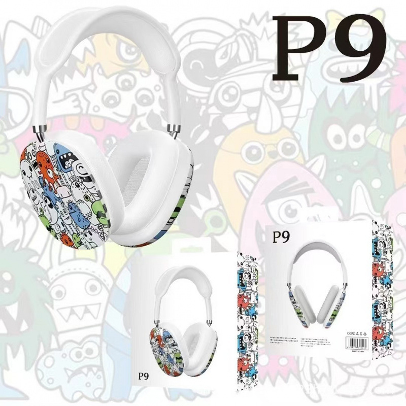 Nuevos auriculares de graffiti creativos de la marea nacional P9 transfronterizos Amazon inalámbrico Bluetooth modelo privado auriculares directos de fábrica