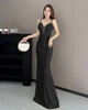 Deep V-low cut temperament socialite high slit long dress evening dress