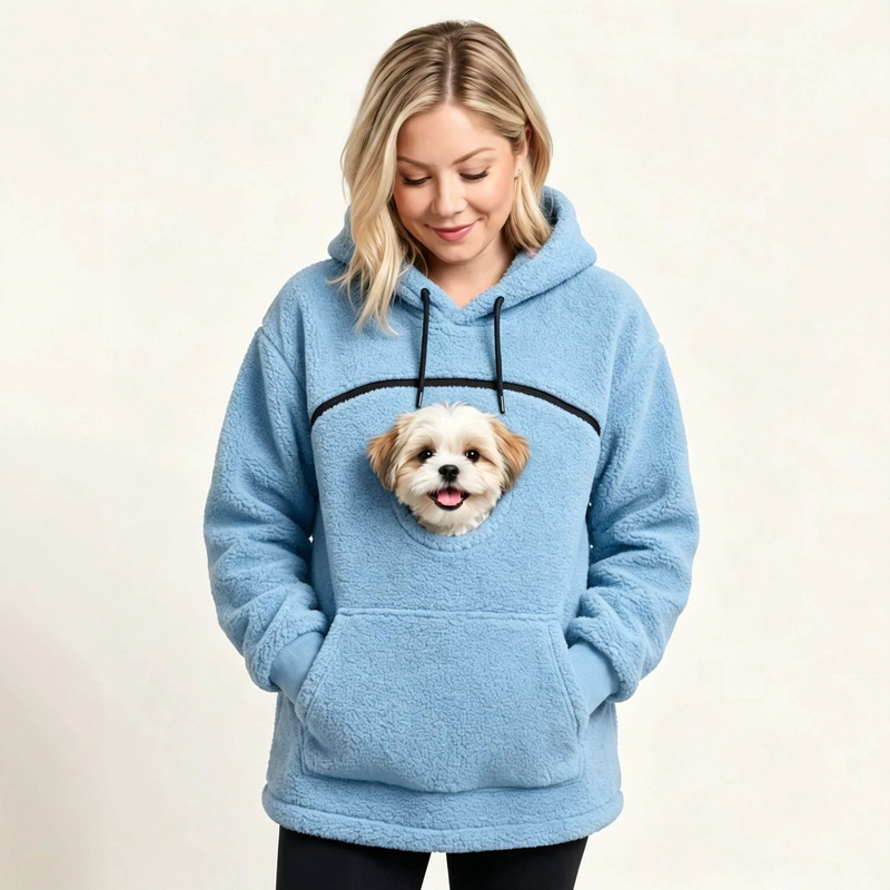 2026 European and American cross-border Amazon autumn/winter new collection: fleece-lined hooded sweatshirts with a pet pocket design