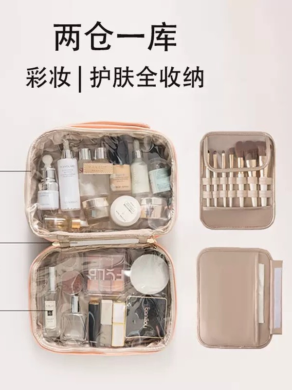 2025新款PU皮质化妆包女便携防水大容量手提旅行护肤品洗漱收纳包|undefined