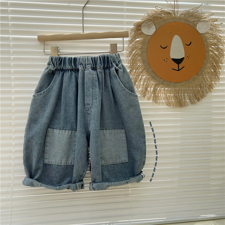 2024 Summer Korean Children's Thin Patch Capris Boys' Loose Wide Edition Denim Radish Pants Trend_voghion.com