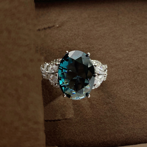 Live Streaming Traffic Bonus Dove Egg Yolk Topaz Ring for Women, Deep London Blue Topaz Open Colorful Gemstone Ring