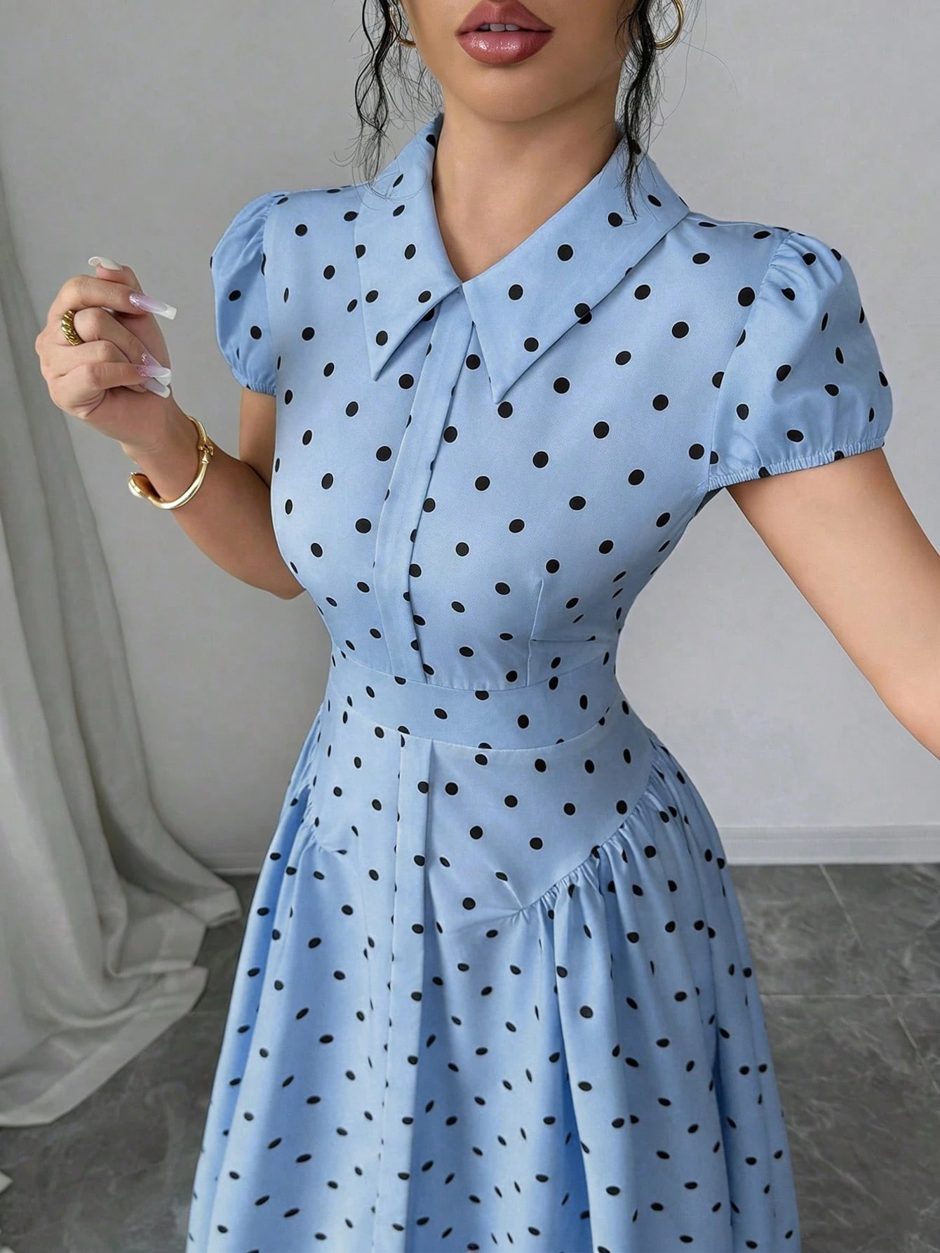 New Women's Polka Dot Dress Short Sleeve Summer Style French Retro Slimming Elegant Long Dress For Youthful Fashion_ecoleips.com