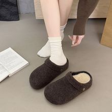 好看毛毡勃肯半拖鞋女秋冬新款秋冬加绒内增高一鞋两穿懒人包头拖