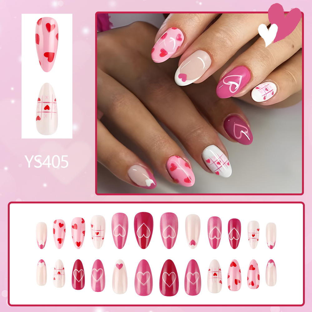 15g Weight press-on nails Nail Supplies Plastic Material Valentine'S Day Festival Heart Shape Pattern Pink Color Valentine'S Day Heart Shape Plastic Press-on Nails 1