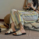 Korean Style Niche Canvas Open Toe Lazy Slippers Women's Summer Outer Wear New Style Wide Band Simple Casual Flat Sandals