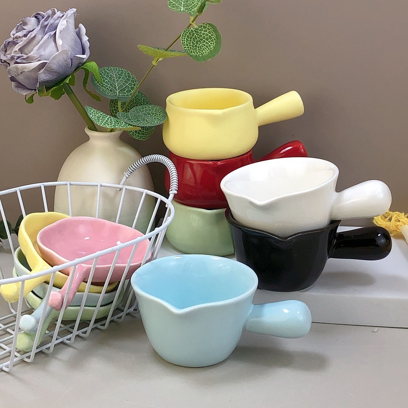 Ceramic Milk Jug with Handle and Spout for Home Use, Small Sauce Pitcher for Seasoning, Dipping Sauce, Pouring Sauce, Espresso Milk Jug, Ounce Cup
