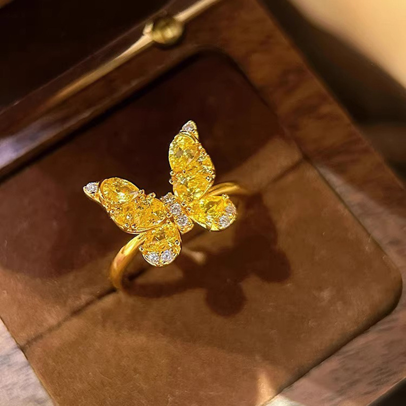 新中式郁金香戒指女微镶锆石精致食指戒高级感开口可调节指环批发|undefined
