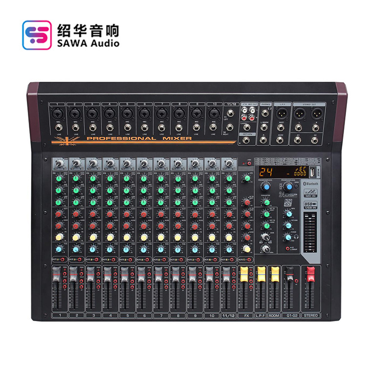 Mezclador profesional 6-24 carretera etapa banda Conferencia actividades de rendimiento al aire libre USB Bluetooth DJ efecto Mezclador
