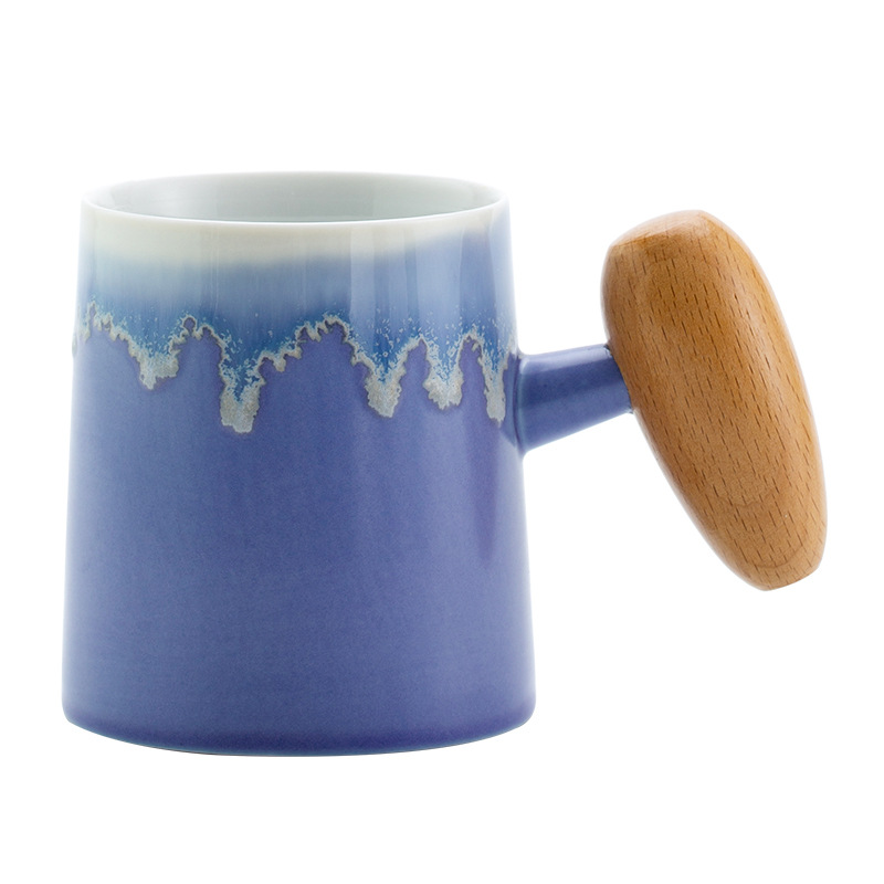 Taza de café con asa de madera retro minimalista nórdico, microondas de cerámica, taza de desayuno, taza de leche, taza, par de tazas
