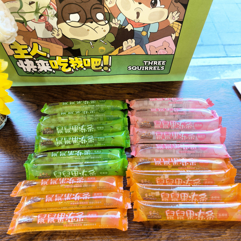 Three Squirrels Jelly Sticks Orange Flavor, Lychee Flavor, Apple Flavor 500g Refreshing and Chewy Childhood Snack