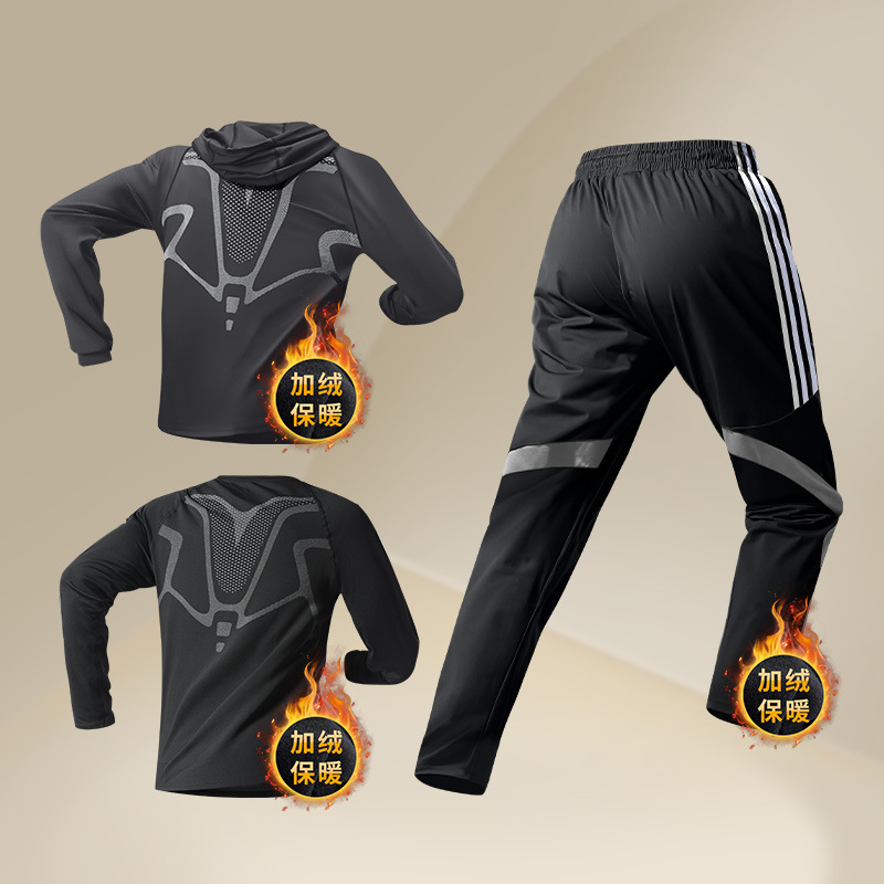 Trajes deportivos de invierno para hombres, ropa de entrenamiento para correr, chaqueta de acondicionamiento térmico de lana, ropa seca rápida de otoño y invierno, ropa de bicicleta para correr por la mañana