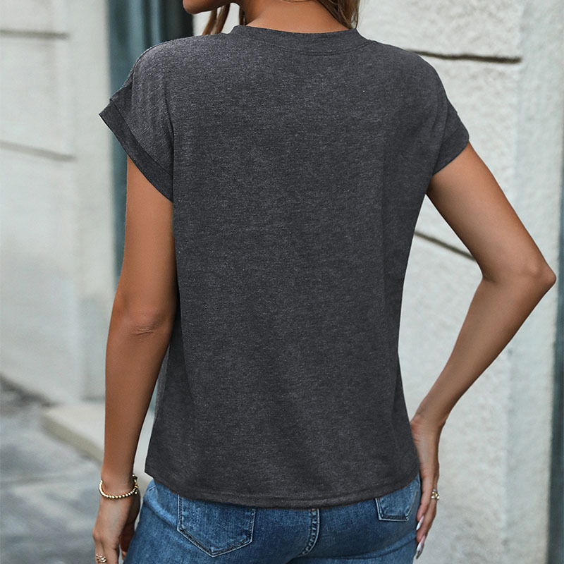 Einfarbiges, ärmelloses Basic-T-Shirt mit Knöpfen_voghion.com