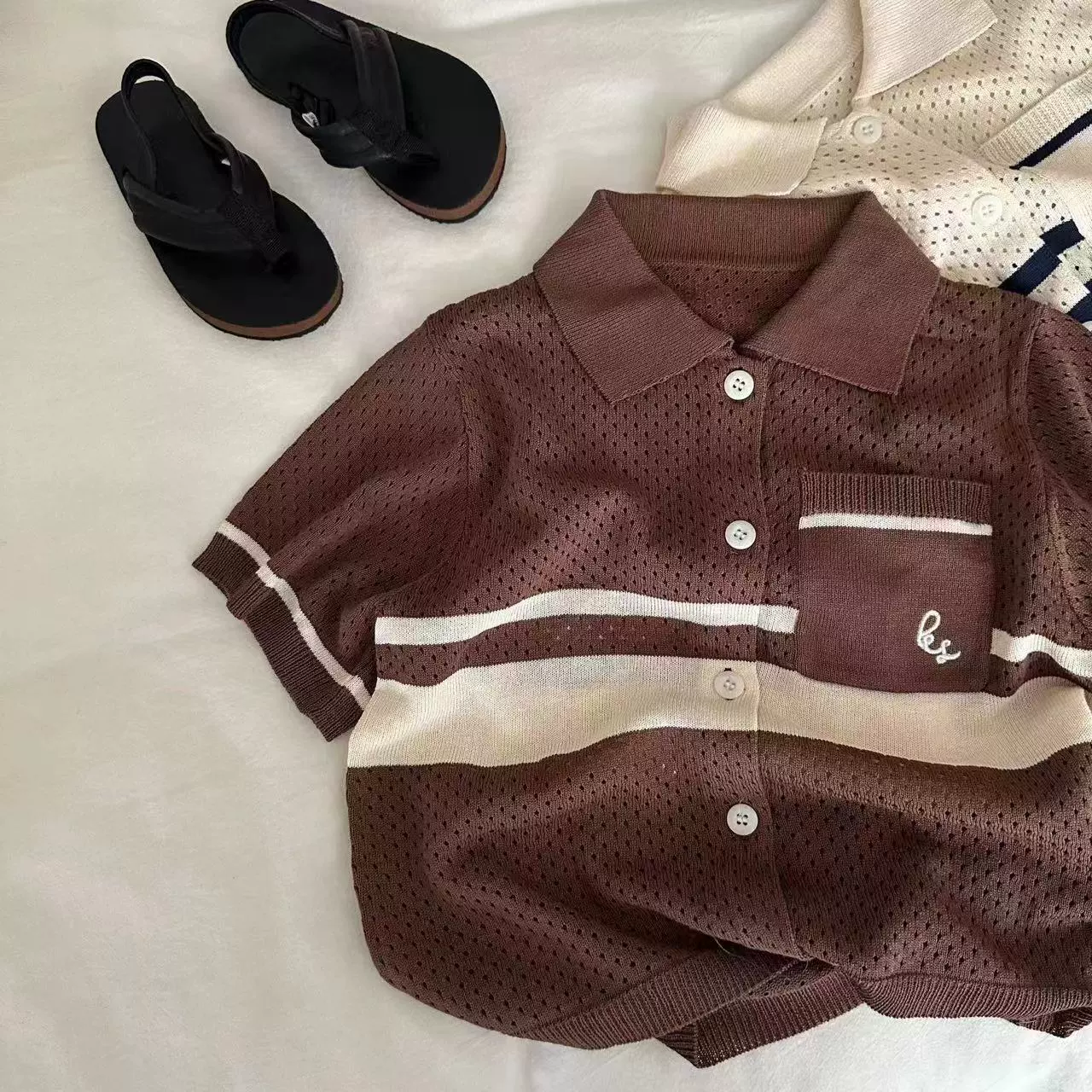 Summer knitted silk sweater for men and women, with short sleeve, western style, polo collar