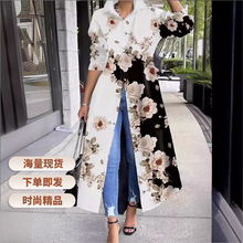 速卖通亚马逊独立站2025新款女装长袖度假风中长款连衣裙A字裙