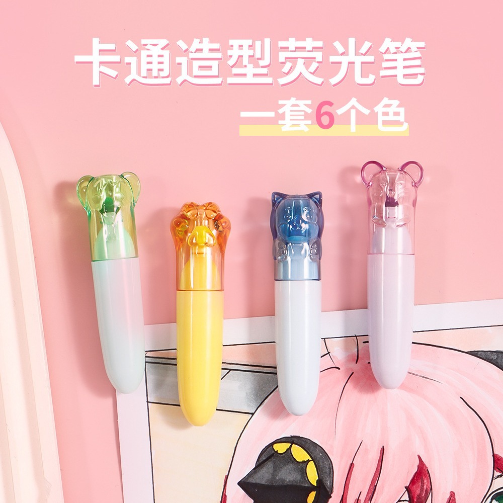 Cat Paw Highlight Pen Set Mini Fluorescent Handbook Pen Set 6 colores pen creativo