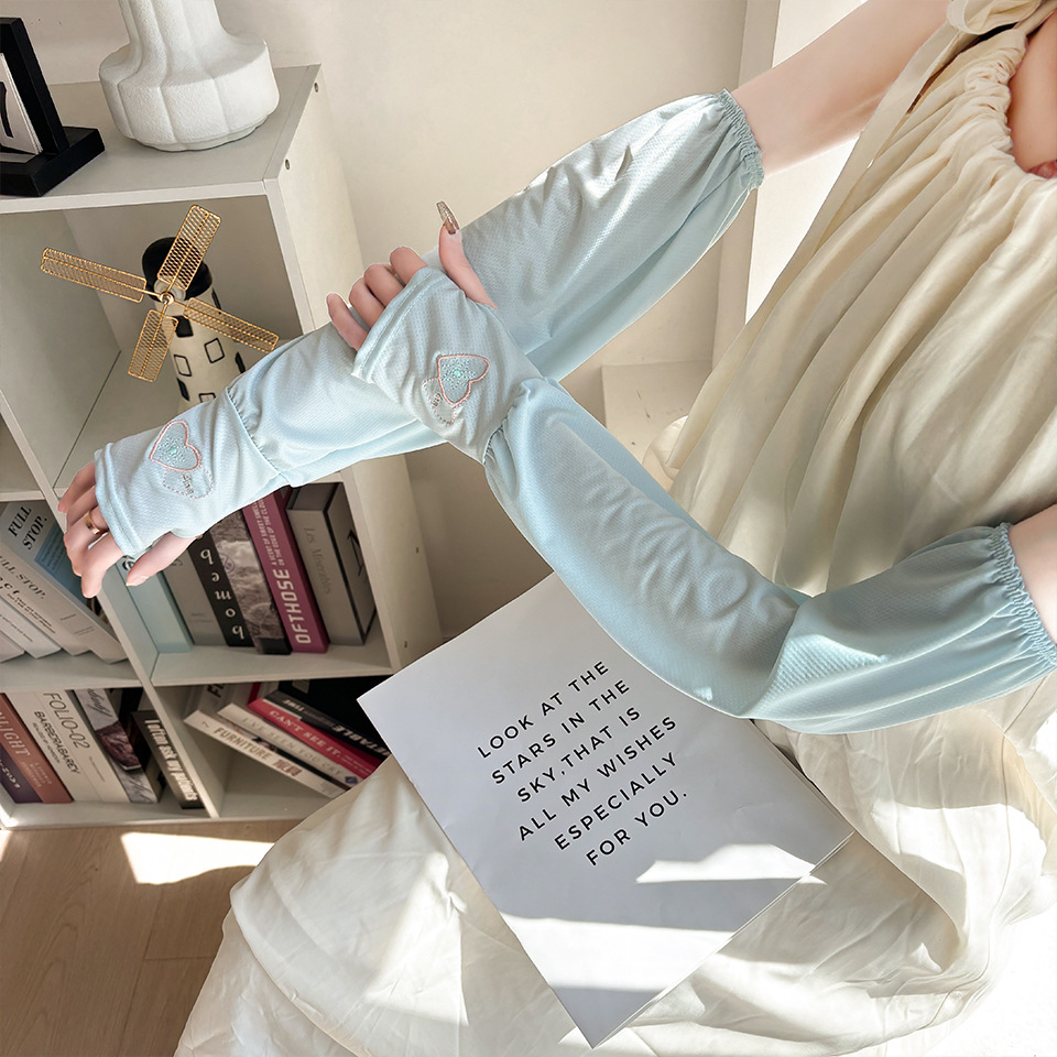 사랑 자수 여성의 느슨한 아이스 실크 선 스크린 소매 여름 여행 모든 경기 안티 자외선 운전 사이클링 소매