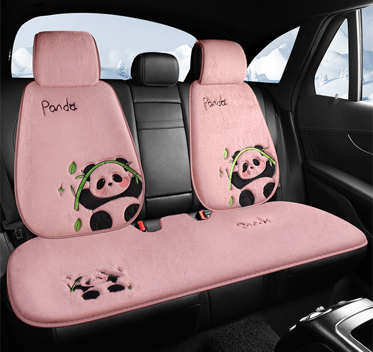 Car Seat Cushion Soft Plush Winter Plush Cute Panda Cartoon Goddess Car Half-Cover Seat Cover Non-Slip Car Mat