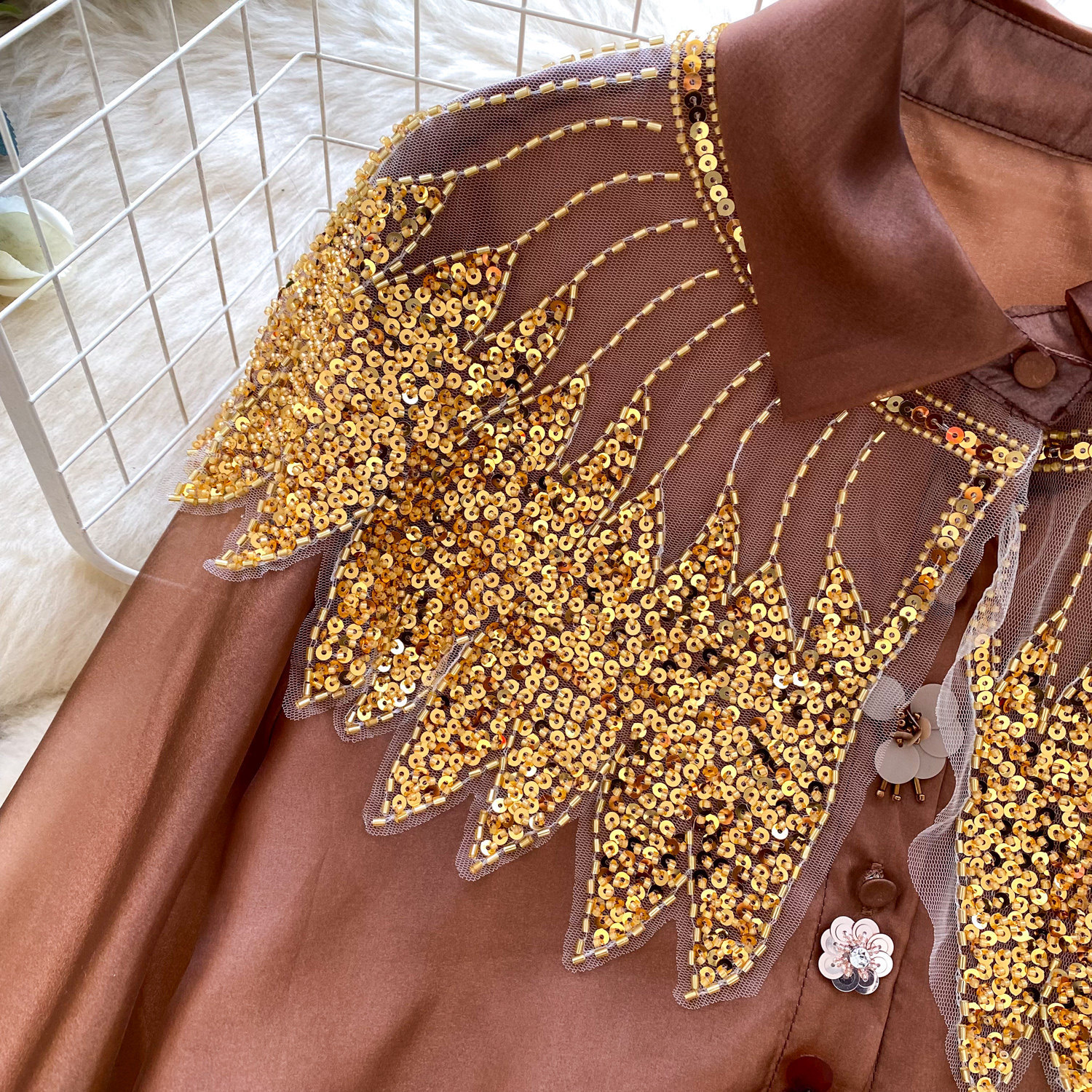 Women's Sequined Beaded Mesh Long Sleeved Shirt Loose Fitting Cardigan Elegant And Sophisticated Design for Commuting Niche_voghion.com