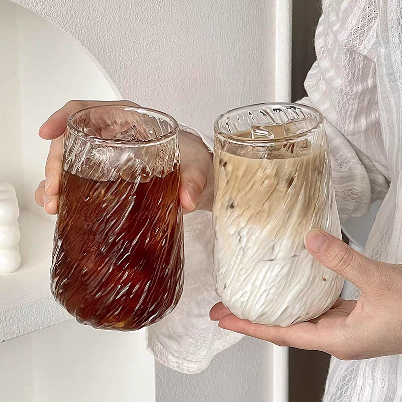 Taza de café de vidrio con alto contenido de borosilicato, taza de agua de latte americano de hielo de gran capacidad para el hogar, taza transparente resistente a altas temperaturas, taza de agua de té verde