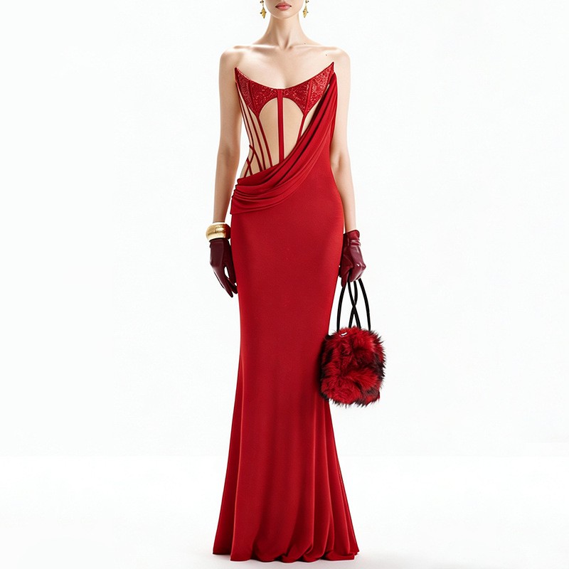 Sexy and Luxurious Evening Gown 2026 New Design Sleeveless One-Sided Ruched Slim-Fit Mermaid Dress