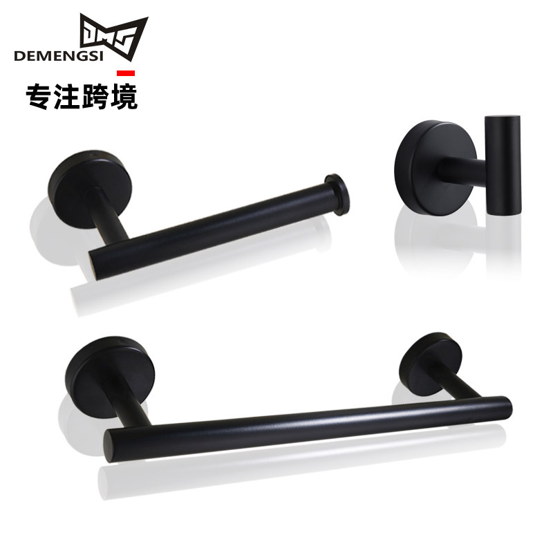 Cross-Border Stainless Steel Bathroom Accessories Set Three-Piece Bathroom Single Bar Towel Bar Toilet Perforated Paper Towel Holder