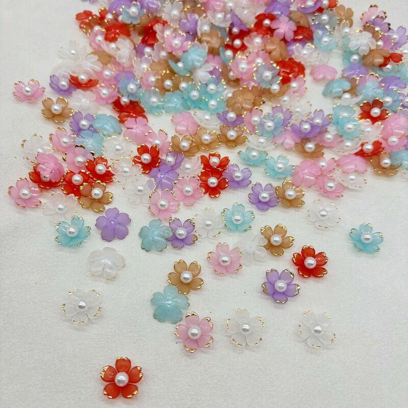 Baroque accessories with gold-plated edges, five-petal flower ABS pearl flower holders, DIY phone case, clothing, hat, pearl flower accessories Baroque accessories with gold-plated edges, five-petal flower ABS pearl flower holders, DIY phone case, clothing, hat, pearl flower accessories