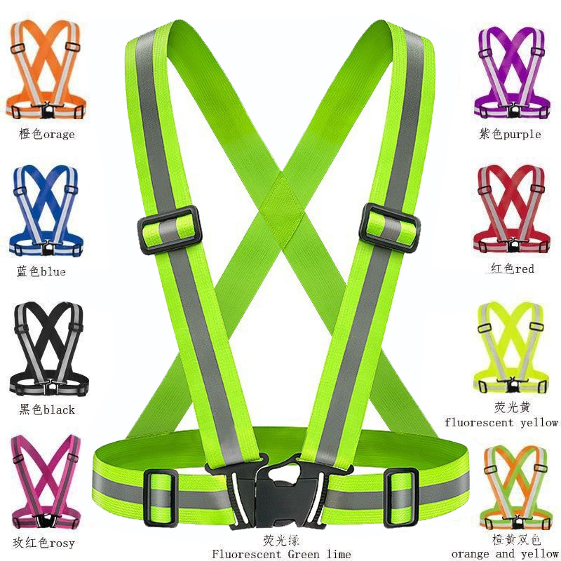 Chaleco reflectante elástico con tiras, para correr de noche, ciclismo o construcción, con estampado de seguridad