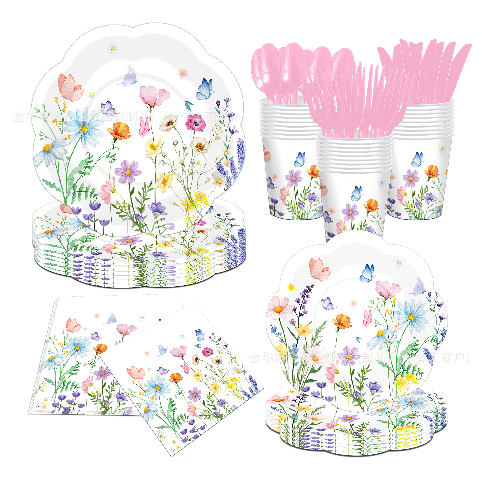 Nuevos suministros de fiesta de flores silvestres transfronterizas cubiertos de fiesta de encaje grande decoración de cubiertos de papel platos