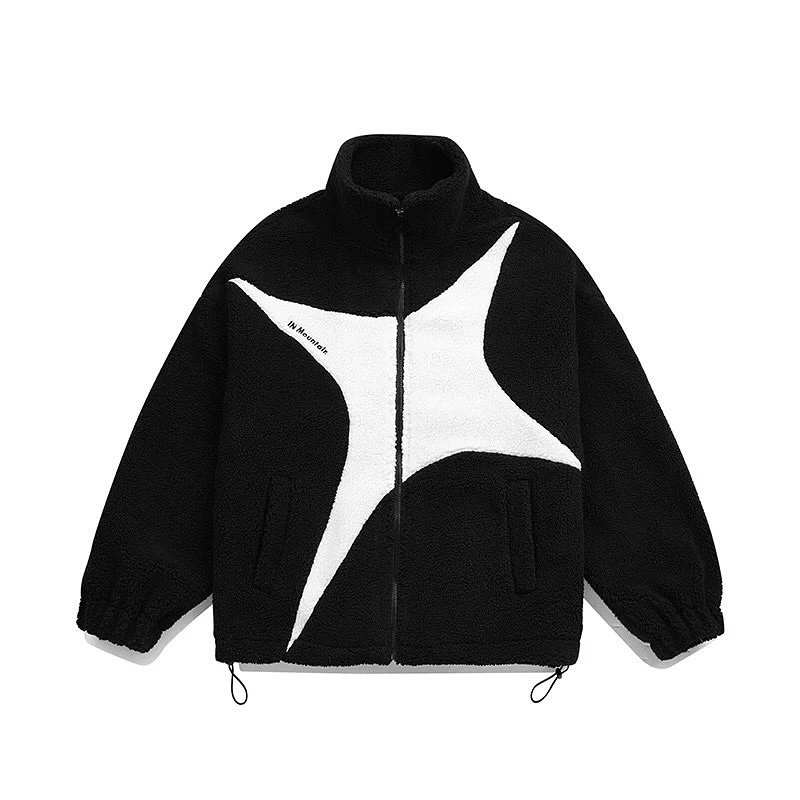 2024 новый трансграничный алфавит вышивка смешной цвет сшивания Имитация ягненка без шапки кардиган на молнии Y2K пальто