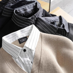 British Style Elegant Gentleman Sweater Men's Spring and Autumn New Fashion Popular Shirt Collar Fake Two-piece Sweater Men's Wear